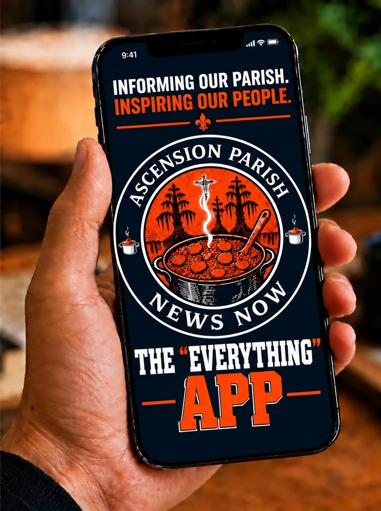 APNN Everything App promotional preview showing the Ascension Parish News Now logo on a smartphone